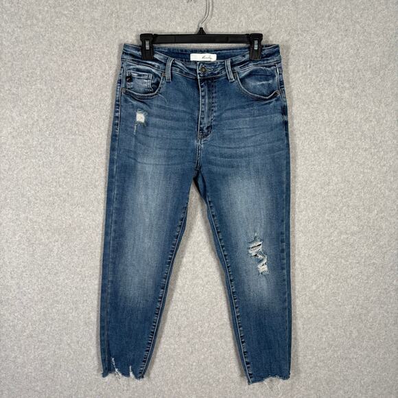 KanCan Jeans Womens 29 Ankle Holes Raw Frayed Hem Distressed Skinny Crop Stretch - Picture 1 of 12